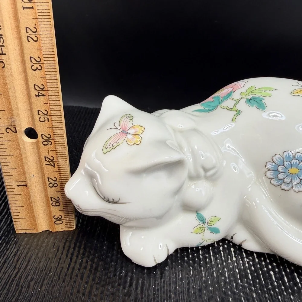 Takahashi San Francisco Cho Cho Sleeping Cat Figurine Floral Butterfly Japan 5in